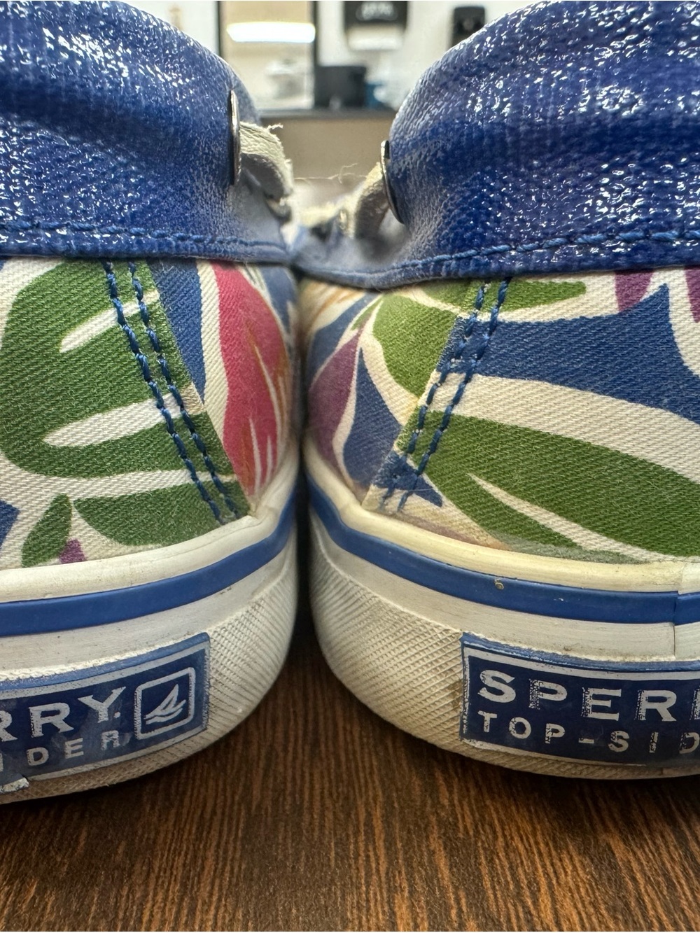 Sperry Floral Canvas Boat Shoes in Blue, Green, Pink & Orange - Picture 2 of 3